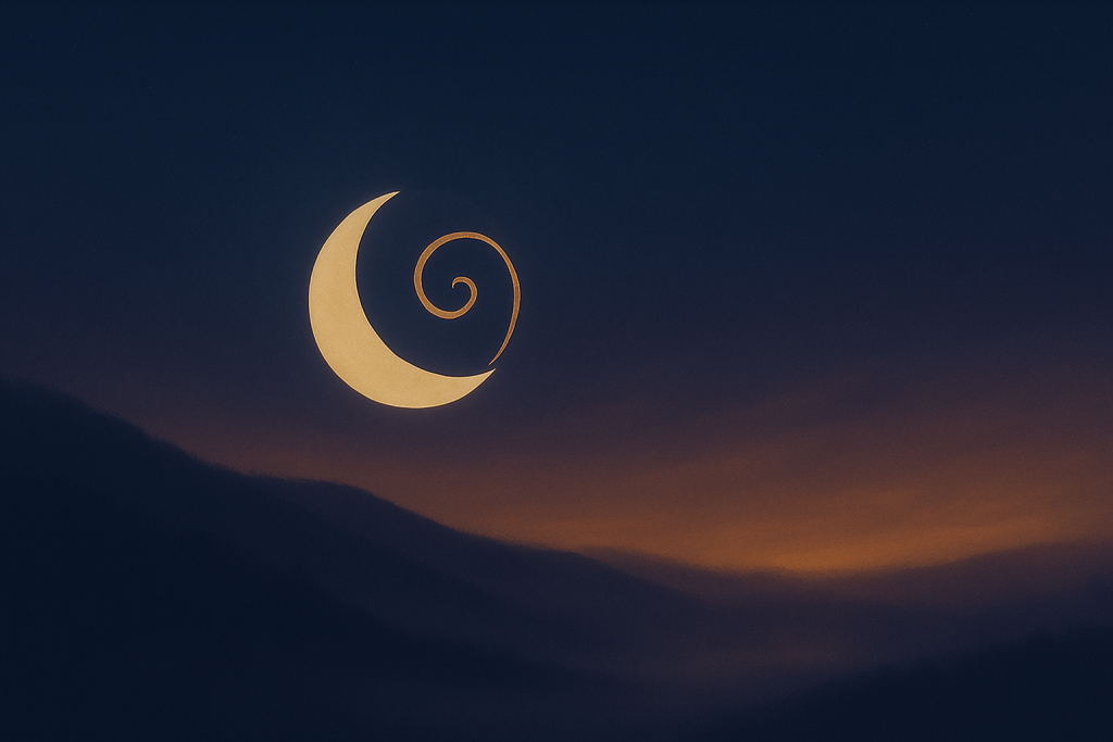 a digital painting depicts a waning crescent moon