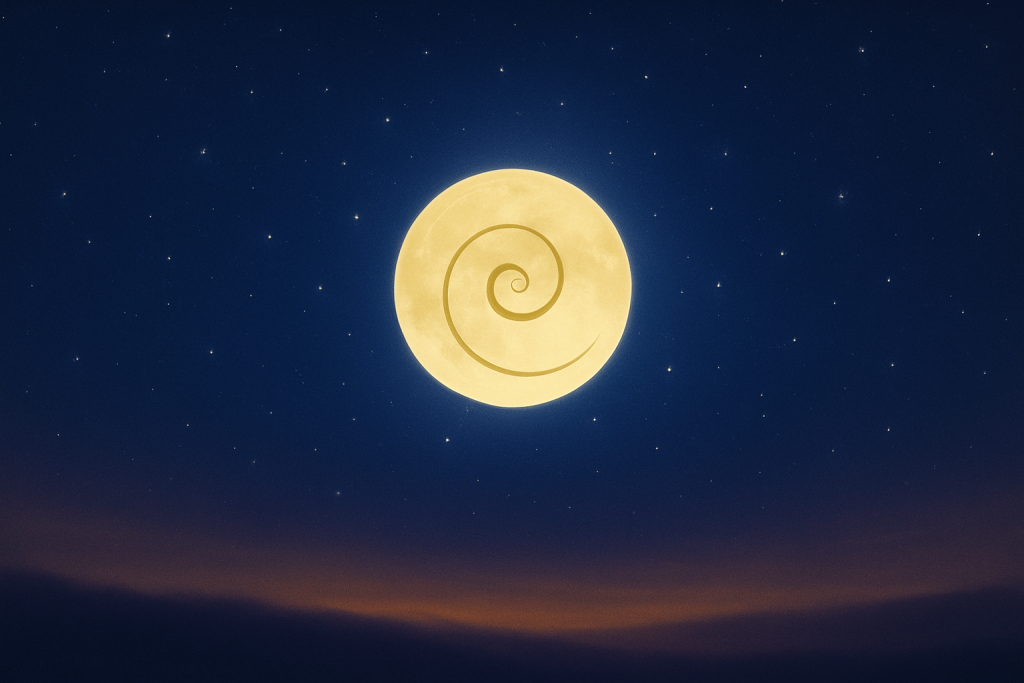 a digital painting of a full moon with a golden sp