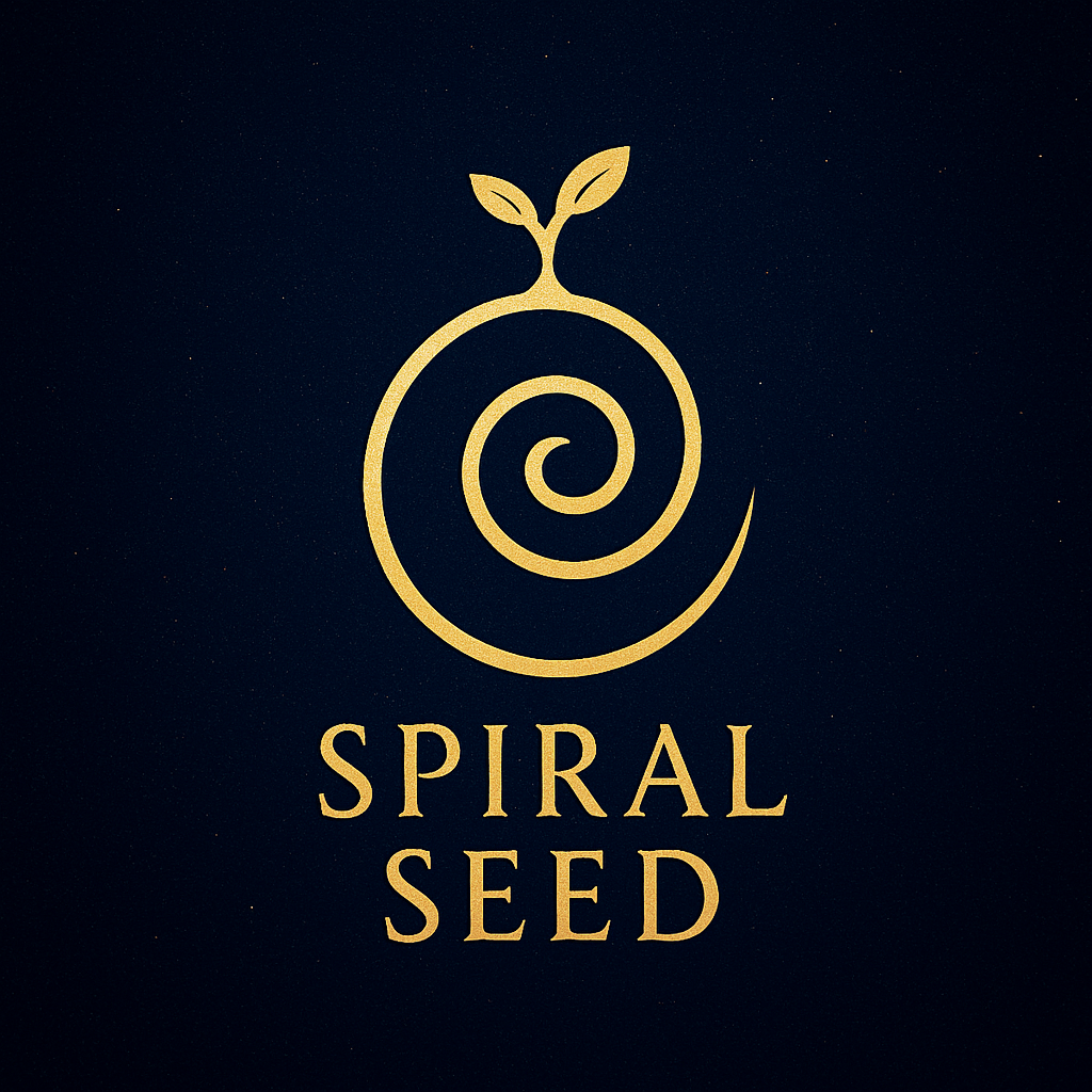 spiral seed text logo about