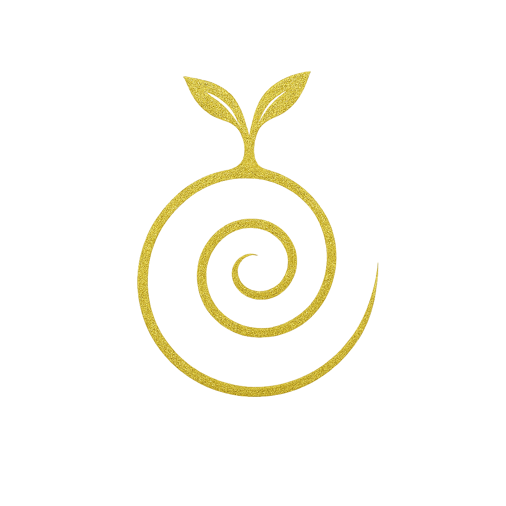 Golden spiral seedling with a small sprout, representing organic wisdom and encoded essence